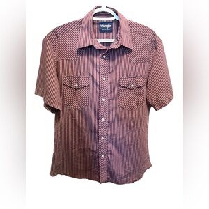 Wrangler Men’s Short-Sleeve Maroon and White Striped Western Shirt